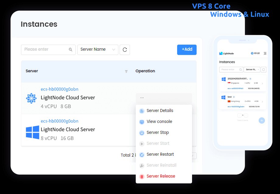 LightNode 8 Core VPS Hosting