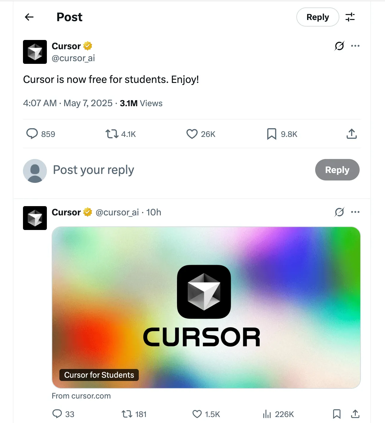 Students Get Cursor Pro Free