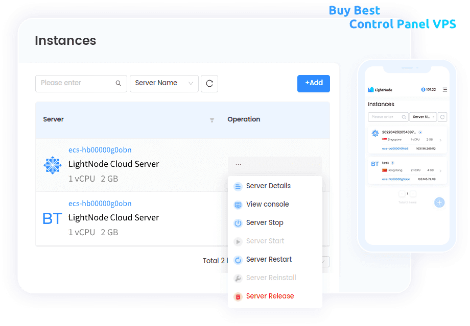 LightNode Control Panel VPS