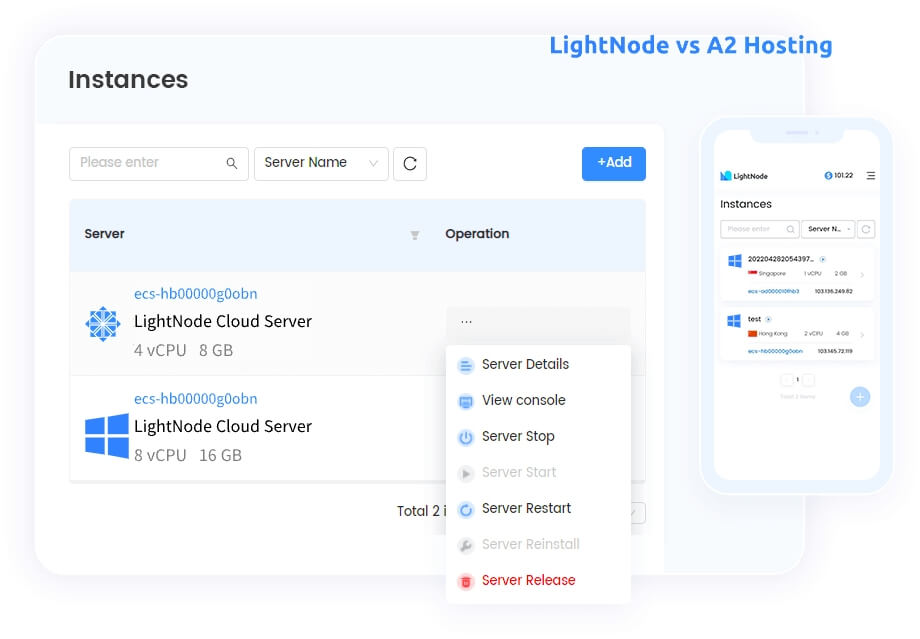 LightNode vs A2 hosting
