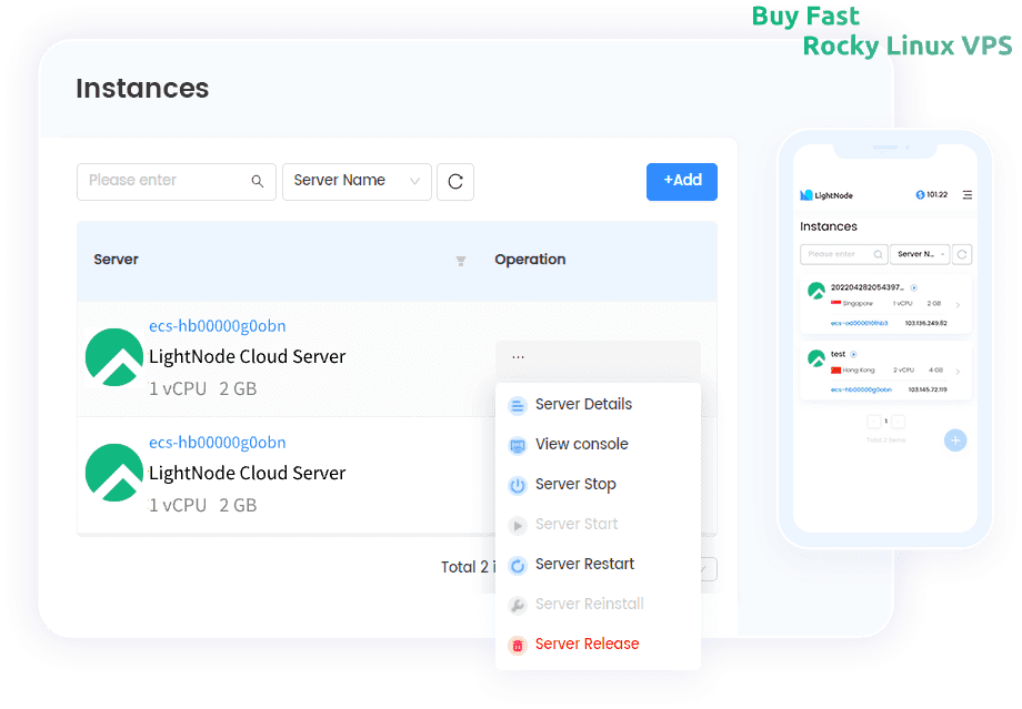 VPS Rocky Linux de LightNode